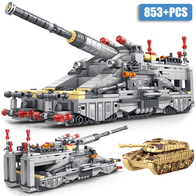 Military MOC 853pcs Schwerer Gustav Model Heavy Gustav Cannon Gun